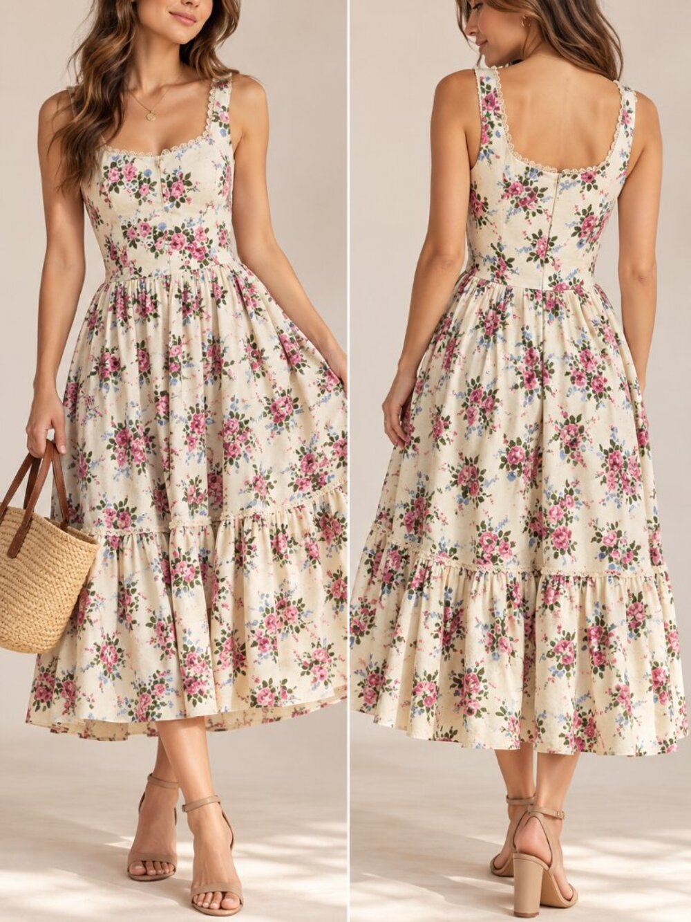 Collectif Ivory Floral Sleeveless Swing Dress NWOT Size Small